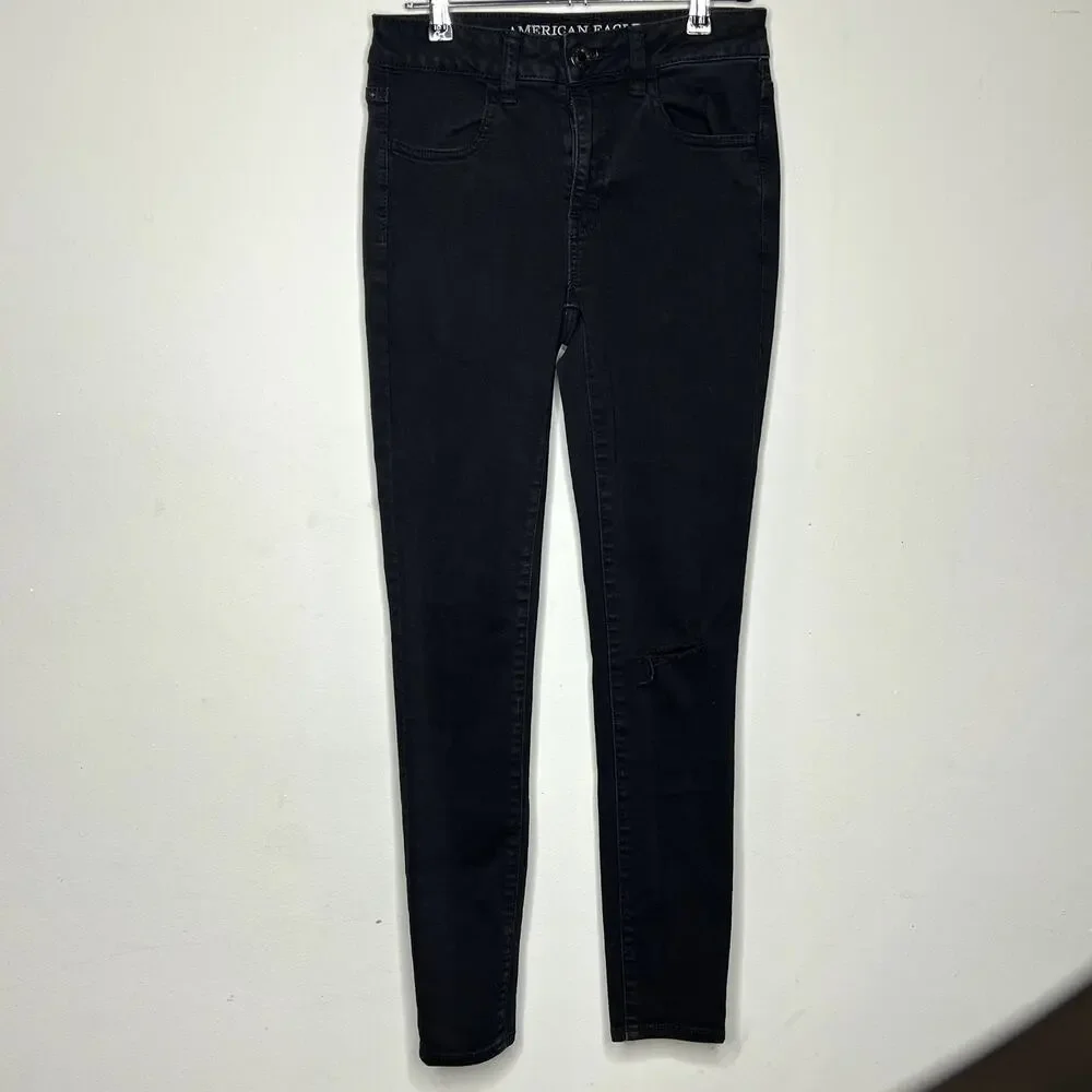 American Eagle Black Distressed Stretch Hi-Rise Jegging Women's Size‎ 2